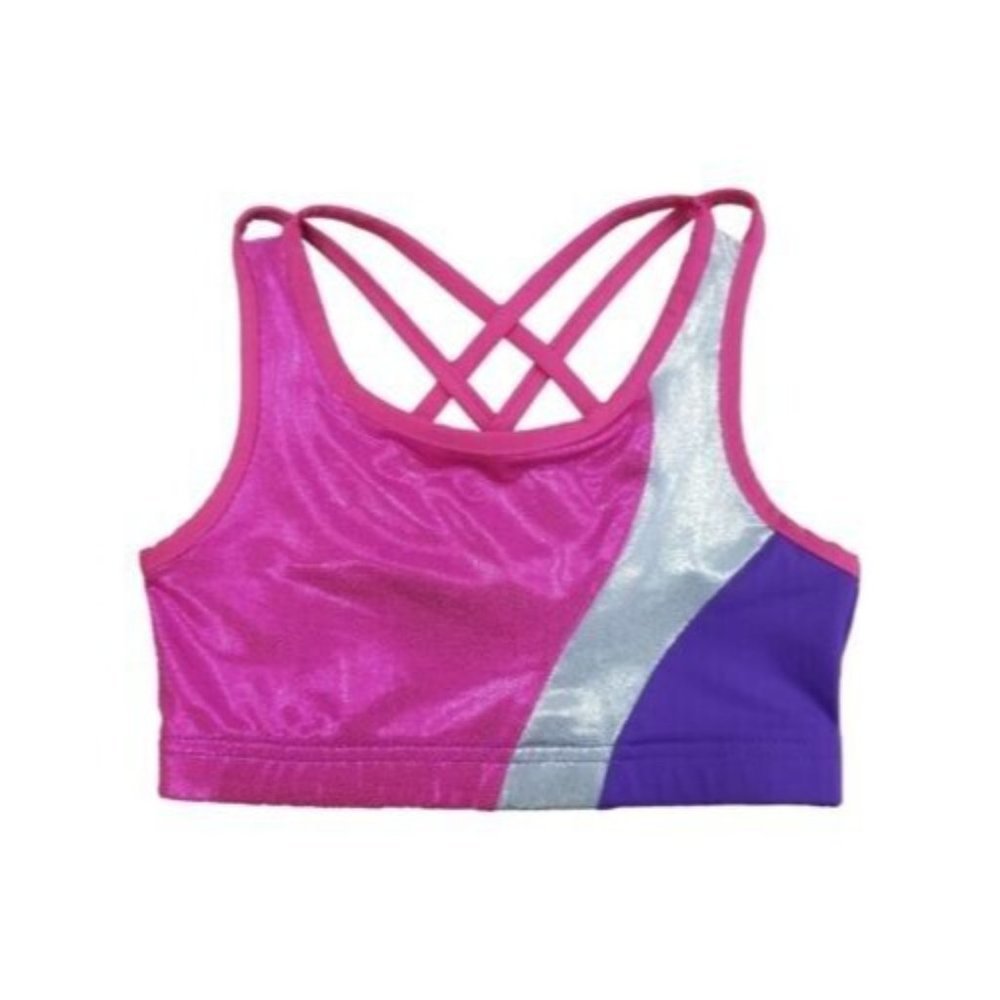 Danskin Pink Purple Silver Sparkly Athletic Sports Bra Top Active Wear Size S 6